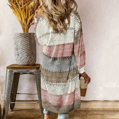 Women's striped open front long cardigan