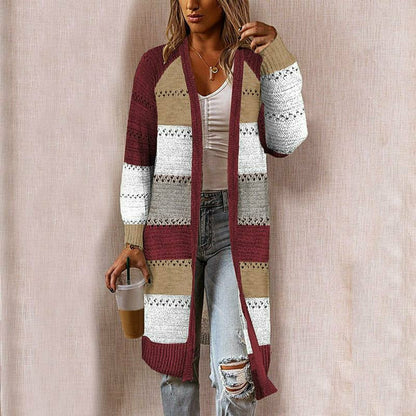 Women's striped open front long cardigan