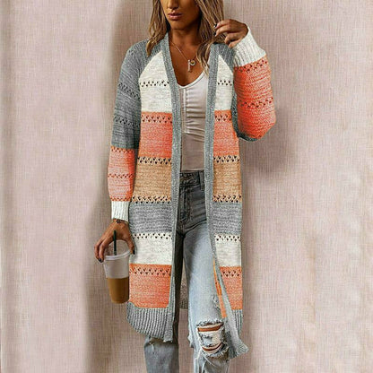 Women's striped open front long cardigan