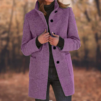High collar women's coat with buttons