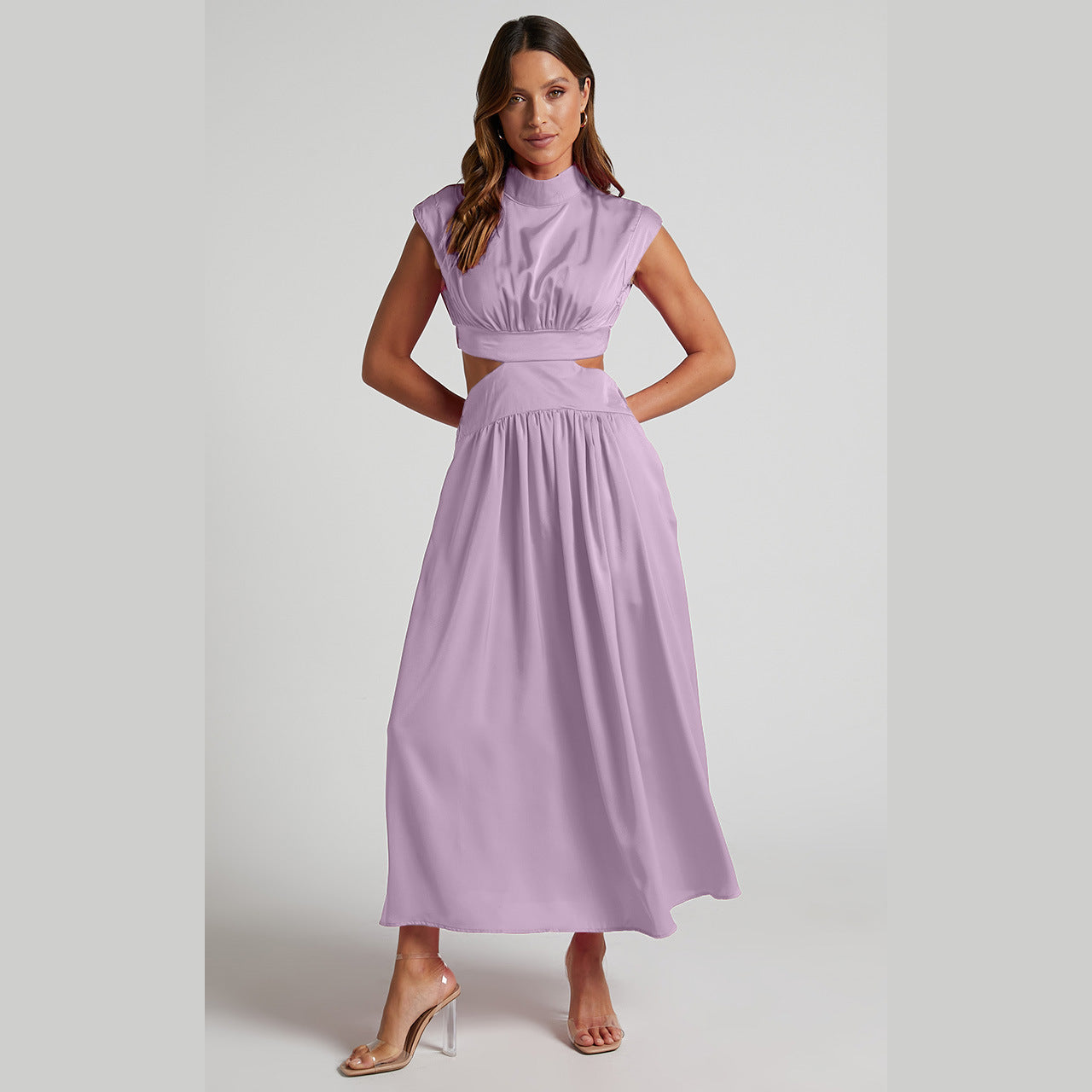 Mock Neck Cut-Out Detail Long Dress