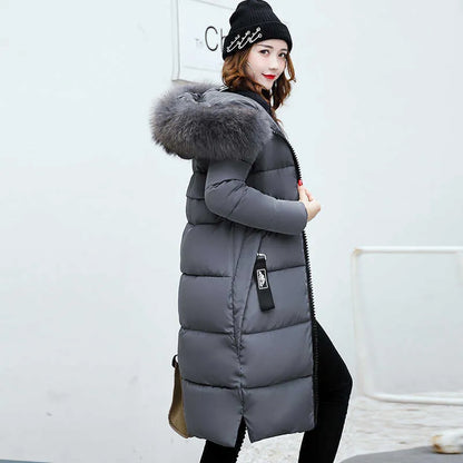 Women's hooded faux fur collar down jacket