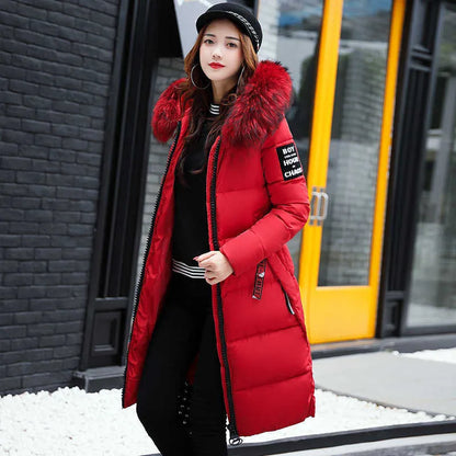 Women's hooded faux fur collar down jacket