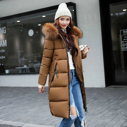 Women's hooded faux fur collar down jacket