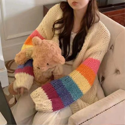 Women's rainbow color knitted cardigan