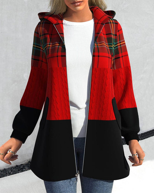Cozy Plaid Zipper Hooded Jacket