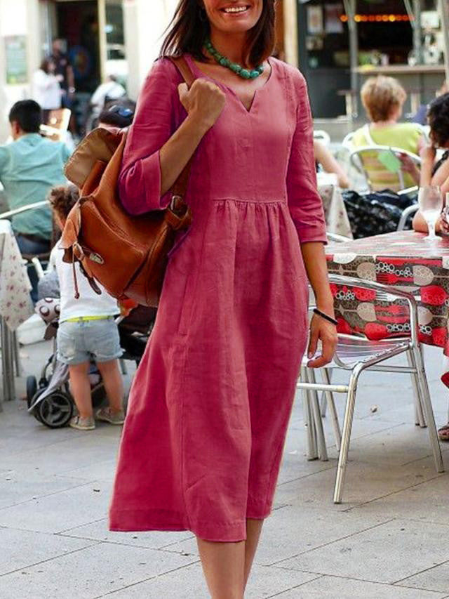 Linen Blend Relaxed Fit Midi Dress