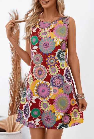 Women’s Vest Dress – Relaxed Fit – Sleeveless – Floral Print