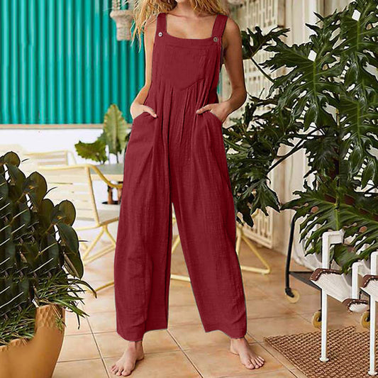 Relaxed Wide-Leg Sleeveless Jumpsuit With Pockets