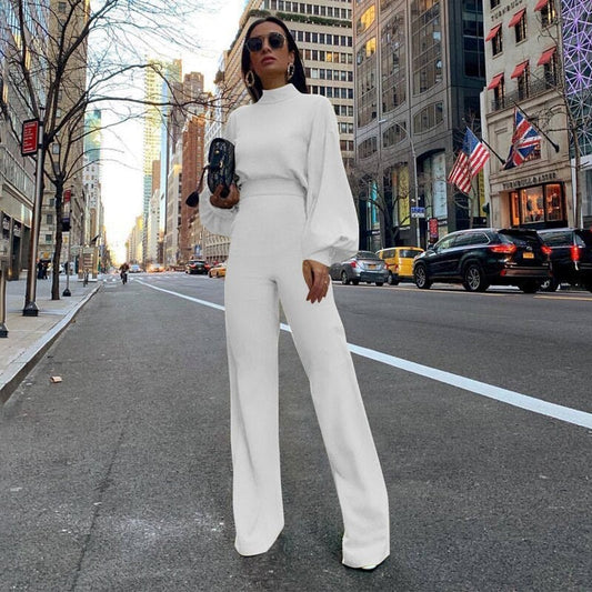 Fitted Wide Leg High Neck Jumpsuit