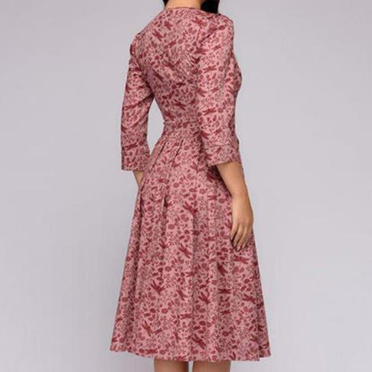 Women's A-Line Dress - Knee-Length - 3/4 Sleeve - Floral Print Elegant Fit