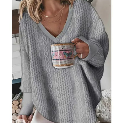 Women’s Sweater - Oversized Cable Knit - V-Neck - Long Sleeve Cozy Casual Fit
