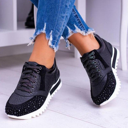 Embossed Textured Rhinestone Studded Fashion Sneakers
