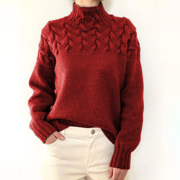 Women's high collar cable knit long sleeve sweater