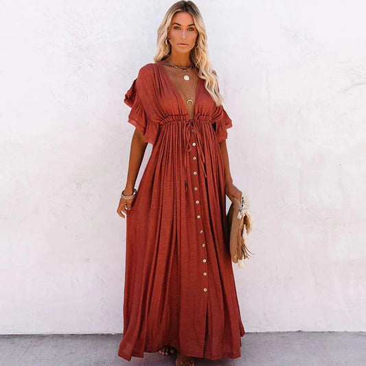 Flowy Lightweight Button Detail Maxi Dress