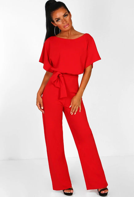 Flowy Wide Leg Tie Waist Jumpsuit