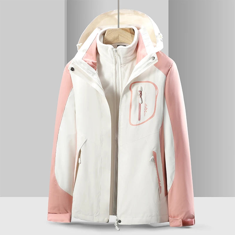 Women's waterproof windproof jacket with detachable fleece liner