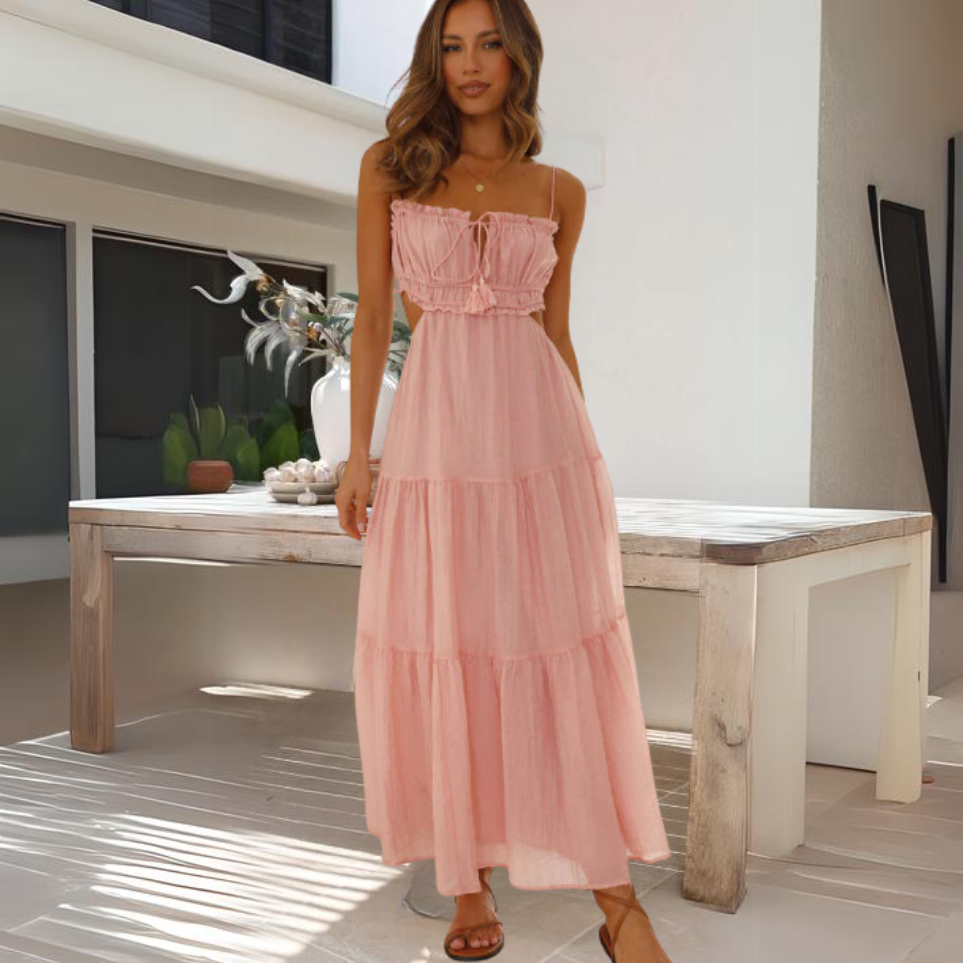 Smocked Bodice Flowing Maxi Dress with Straps