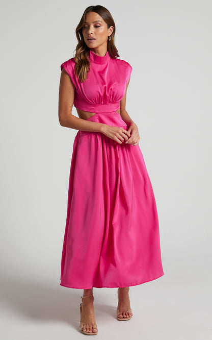 Long Dress with Mock Neck and Cut-Out Details
