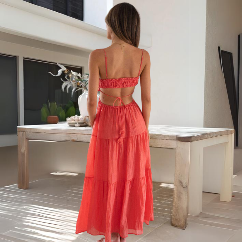 Smocked Bodice Flowing Maxi Dress with Straps