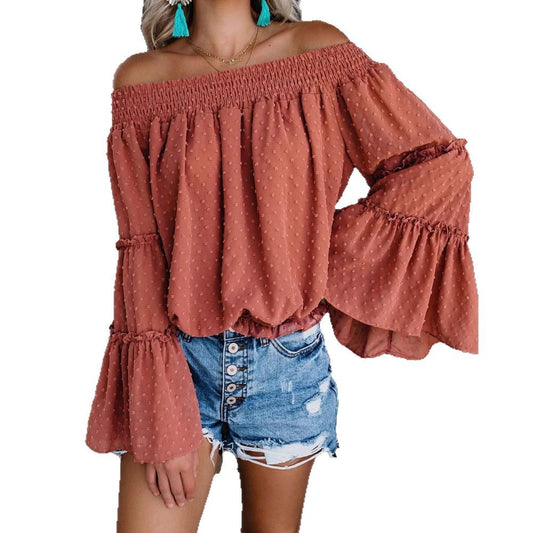 Polka Dot Off-Shoulder Flared Sleeve Blouse