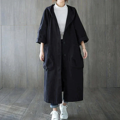 Twinkle - loose over-the-knee hooded jacket with large pockets