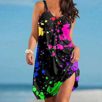 Women's Sleeveless Mini Dress - Lightweight Breathable Fabric - Casual Loose Fit