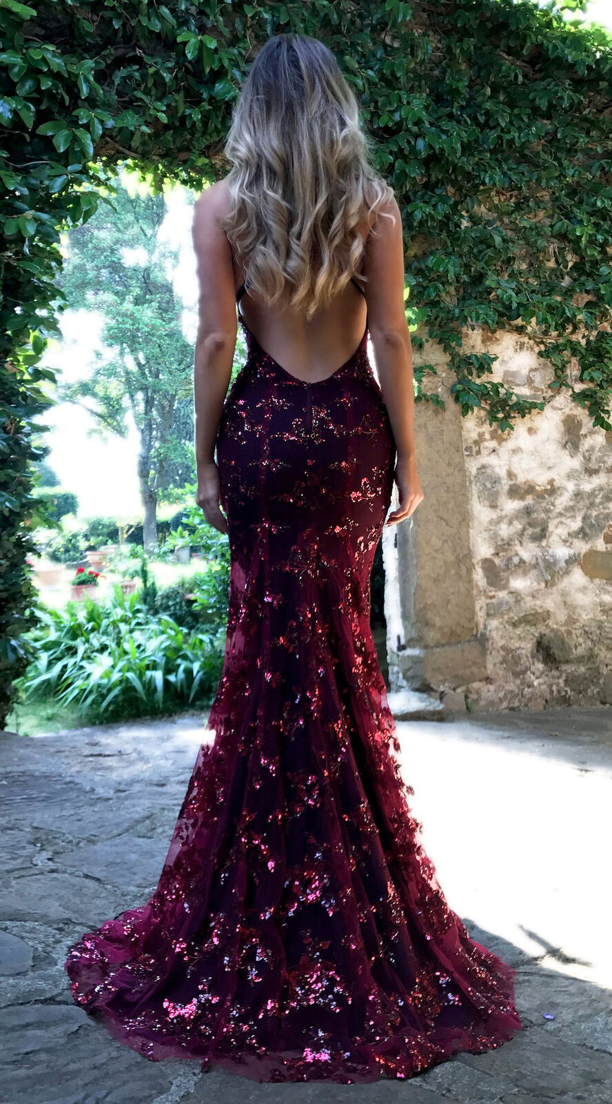 Women's Evening Gown - Sequin Embellished - V-Neck Mermaid Silhouette - Formal Wear