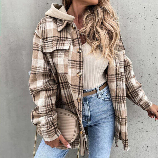 Plaid Detachable Hood Fashion Coat