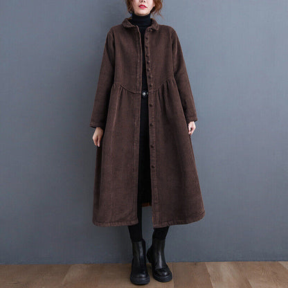 Women's Button-Down Midi Dress - Long Sleeve - A-Line Loose Fit - Casual Elegant Wear