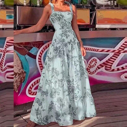 Flowy Floral Print Lightweight Maxi Dress