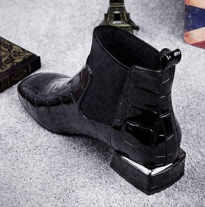 Women's patent leather booties with side zipper