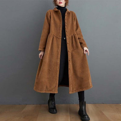 Women's Button-Down Midi Dress - Long Sleeve - A-Line Loose Fit - Casual Elegant Wear
