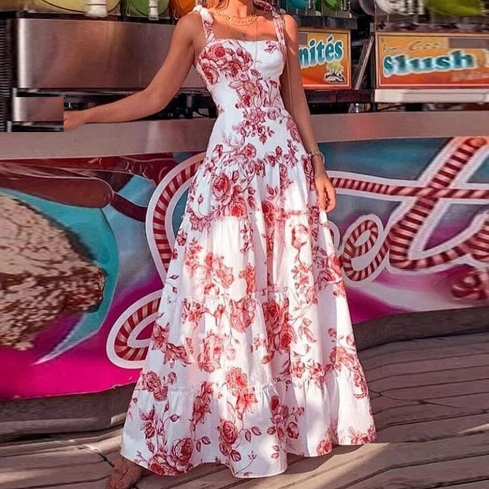 Flowy Floral Print Lightweight Maxi Dress