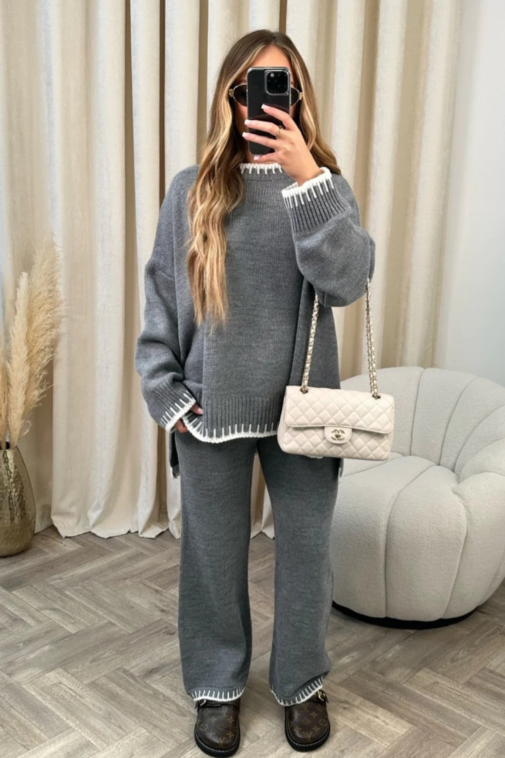 Women's casual loose two-piece suit hemline stitching