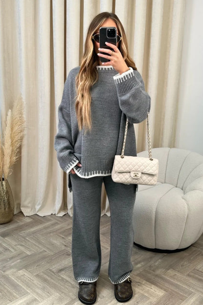 Women's casual loose two-piece suit hemline stitching