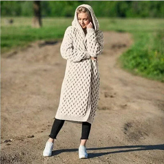 Chunky Knit Relaxed Fit Hooded Cardigan 