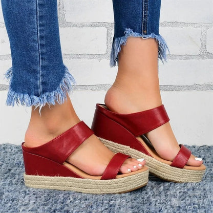 Women's Wedge Sandals - Denim Straps - Espadrille Jute Heel - Ankle Strap Comfort