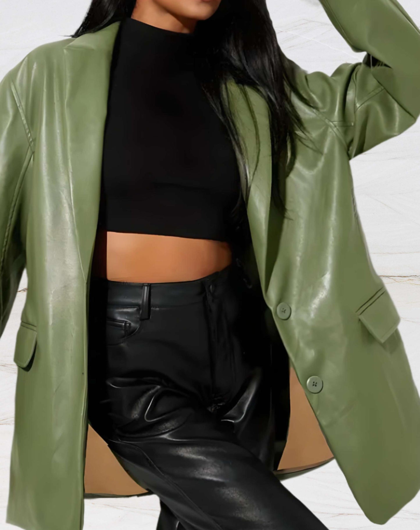 Mid-length leather jacket for women