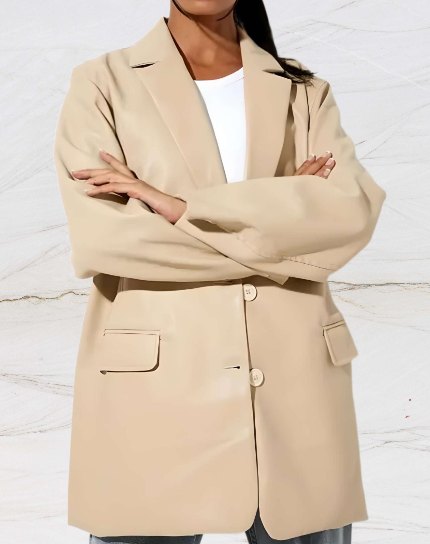 Mid-length leather jacket for women