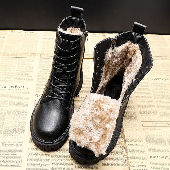 Leather Lace-Up Chunky Lug Sole Ankle Boots