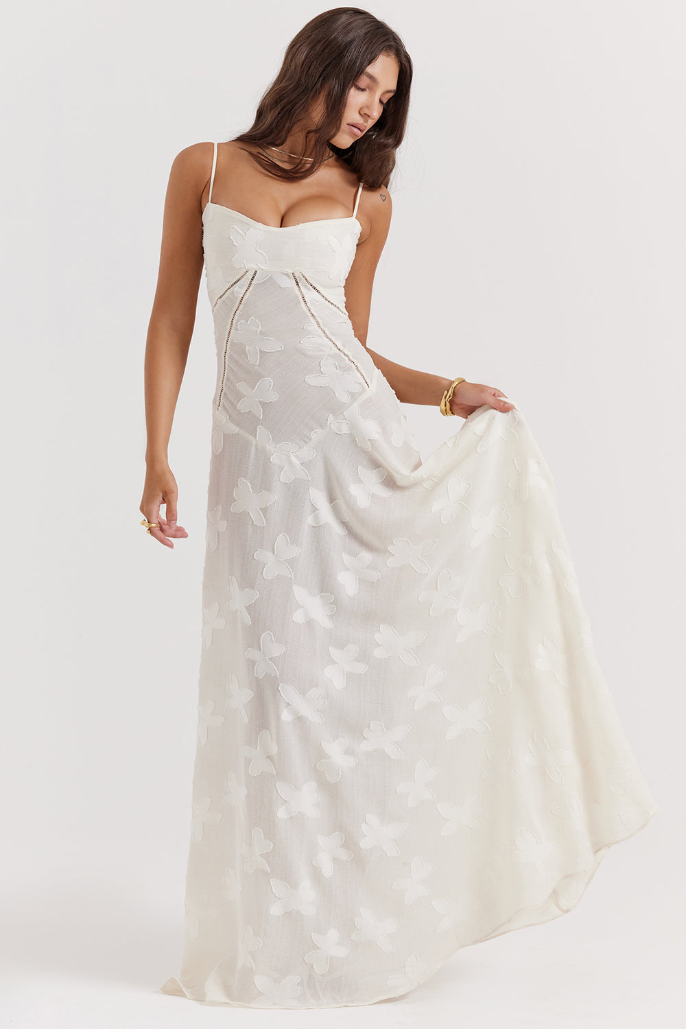 Floral Appliqué Slim Fit Maxi Dress