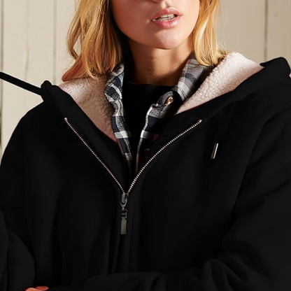 Warm lined hooded jacket for women with zip closure