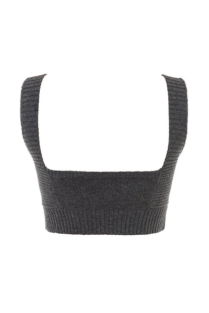 Women's Knitted Bralette - Cropped Square Neck - Wide Straps Ribbed Hem