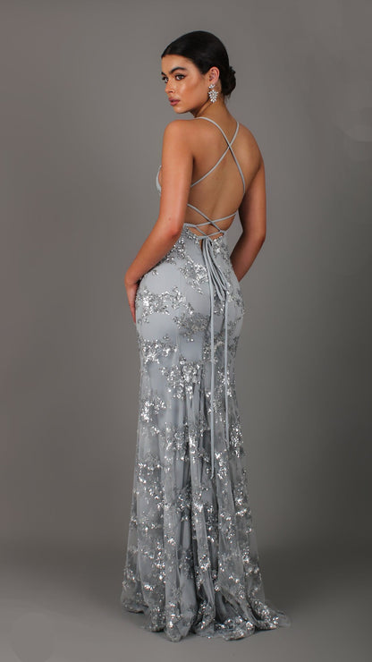 Women's Evening Gown - Sequin Embellished - V-Neck Mermaid Silhouette - Formal Wear