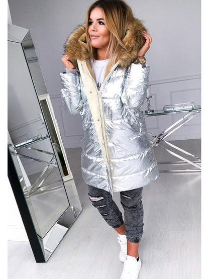 Women's slim fit over knee fur hooded down jacket