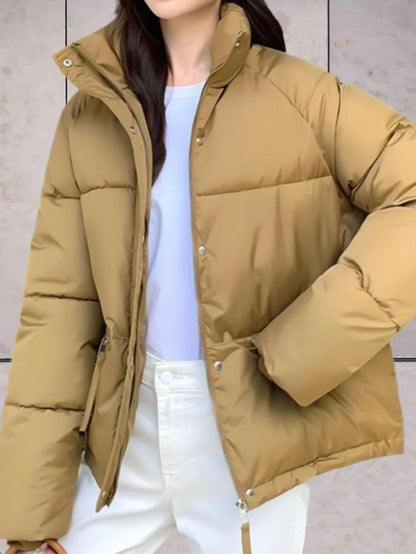Women's parka coat with stand-up collar and double closure