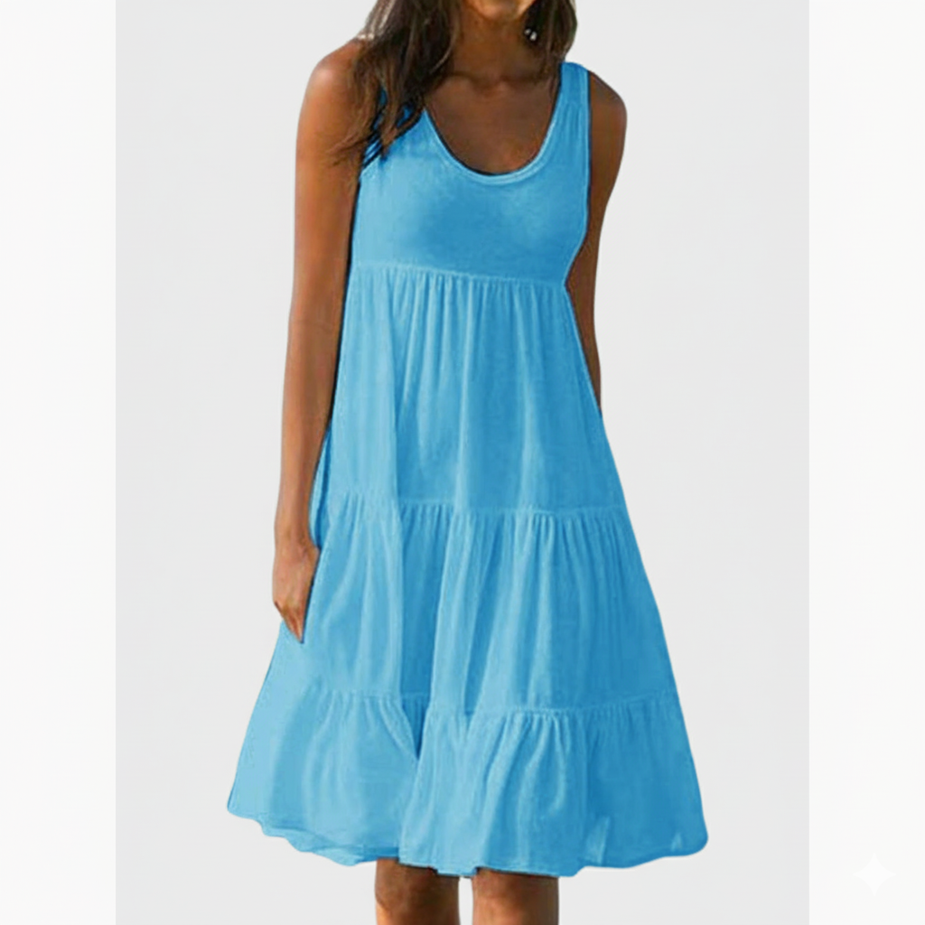 Ruffled Flowy Tiered Knee-Length Sundress