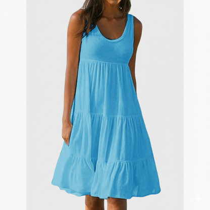 Women's Sleeveless Sundress - Ruffled Tiered Design - Flowy Knee-Length Casual Wear