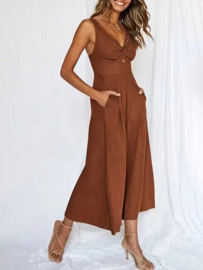 V-Neck Knot Front Wide-Leg Jumpsuit